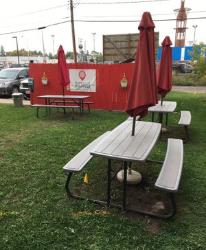 Back patio seating. Dog friendly. at Superior Waffles in Superior