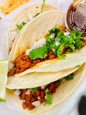 3 Vegan Pastor Tacos Rice & Beans Meal  at Comalli Authentic Mexican in Dublin