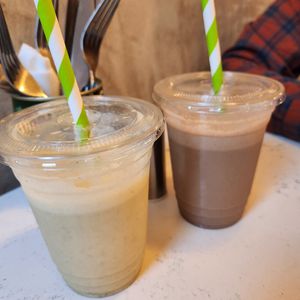 Pistachio and chocolate cookie vegan milkshakes 😍 at Yafo in Bristol