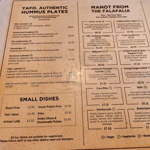 Menu as of Nov 23 at Yafo in Bristol