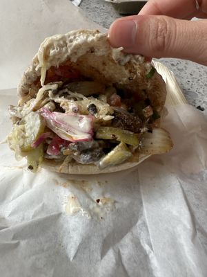 Close up of delicious cabbage, roasted and fresh veg salad (asked for no parsley as I don’t like it)  at Yafo in Bristol