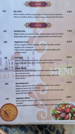 Menu Vegan at Taj Mahal in Chaves