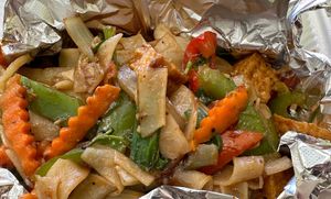 Pad kee mao (drunken noodles), ordered without meat, egg, and fish sauce   at Tuanjai Thai Noodle in Aztec