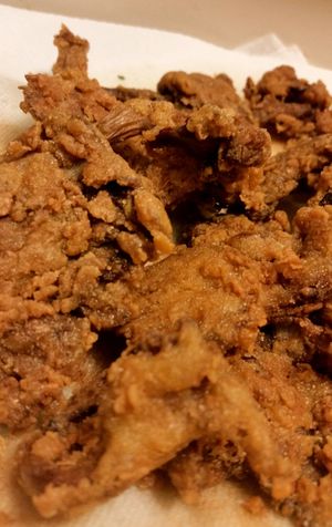 Chik'N-Fried Mushrooms (CFM) ~
Oyster Mushrooms that have been seasoned, battered, and fried. Golden, Crispy, and Delicious! 
Served w/ a dinner roll & choice of dipping sauce at aneeD for Vegan in Norfolk