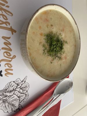 The soup of the day zucchini   at Vegasmo in Brasov