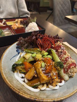 Udon noodles with veggies   at vegan 365 Restaurant in Cologne