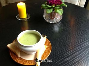spinach soup and flowers at Taka in Riga