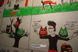 art in the restroom at Taka in Riga