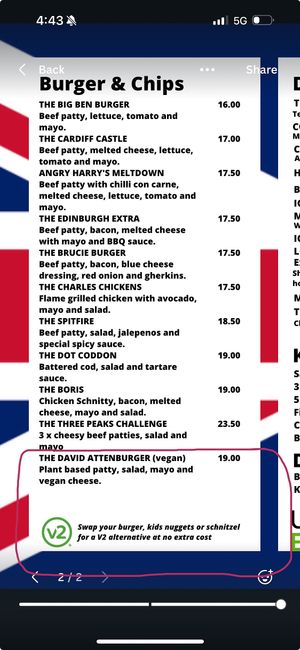 Clearly marked vegan options  at Bit Of Britain in Upper Coomera