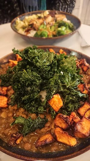 Superfood stew with crispy Grünkohl :D at Tina's Superfood Deli in Berlin