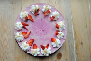 Unbaked strawberry tofucake with raspberry cream. at Vega in Wroclaw