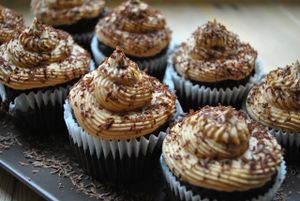 Chocolate cupcakes with peanut cream. at Vega in Wroclaw