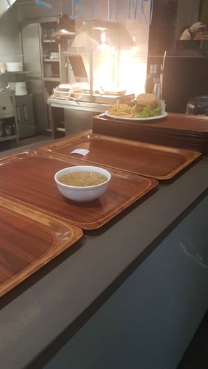 Soup and burger at Vega in Wroclaw