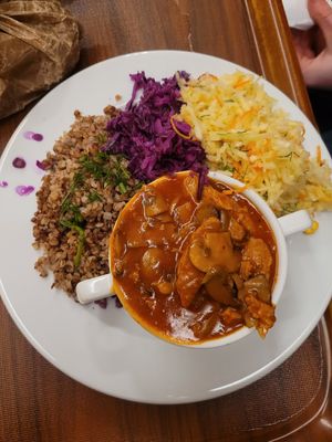 Gulasch, buckweat, salad at Vega in Wroclaw