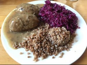 traditional polish ";zraz"; in mashroom sauce and buck wheat. at Vega in Wroclaw