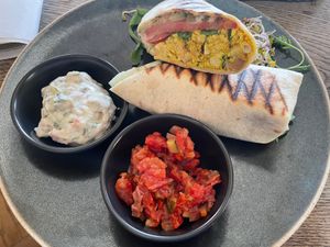 Tofucznica wrap and sauces at Vega in Wroclaw