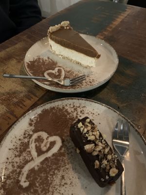 Cake made with cashews, oats and peanuts and a bar made with peanuts and dates  at Vega in Wroclaw