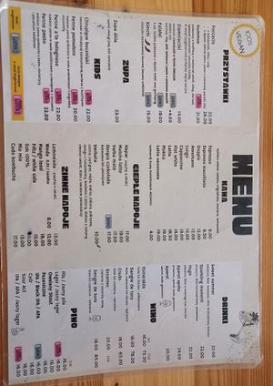 Menu at Vega in Wroclaw