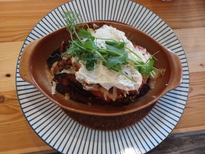 Melanzane a'la bolognese with spinach at Vega in Wroclaw