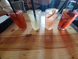 Homemade lemonades strawberry lemon lavender cherry. All tasty but lavender was heavenly at Vega in Wroclaw