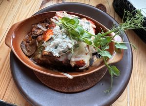 Melanzane a’la bolognese with spinach  at Vega in Wroclaw
