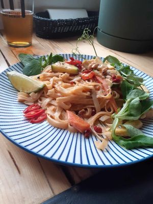Peanut Pad Thai (it's marked as 🌶️🌶️ but wasn't spicy imo). at Vega in Wroclaw