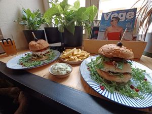 International burger day celebration(on the right double cheeze) at Vega in Wroclaw