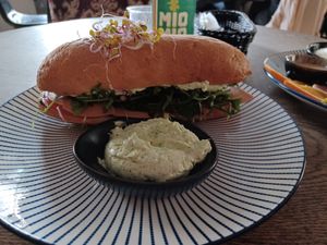 My fav soy ham baguette with additional aioli i'm tad fascinated by at Vega in Wroclaw