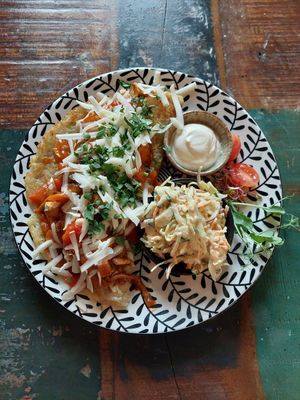 Placek po wegańsku ('węgiersku') - hungarian vegan style potato pancake. at Vega in Wroclaw