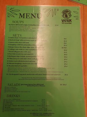 Menu at Vega in Wroclaw