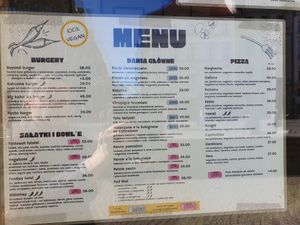 Menu at Vega in Wroclaw