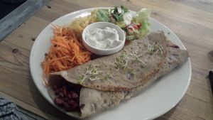Pancake with lentils and beetroots at Vega in Wroclaw