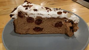 vegan chocolate cheesecake with cheeries at Vega in Wroclaw