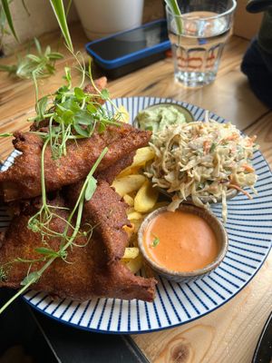 Fried Oyster Mushrooms and Fries  at Vega in Wroclaw