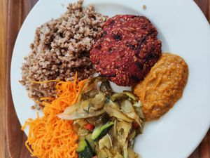 Beetroot burgers at Vega in Wroclaw