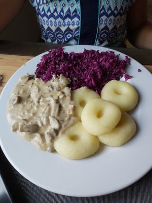 Kluski śląskie z sosem śmietanowo pieczarkowym at Vega in Wroclaw