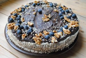 Groats gingerbread with chocolate, walnut and bluberry. Gluten Free.
 at Vega in Wroclaw