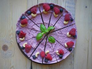 Raw food cake with fruits and nuts. at Vega in Wroclaw