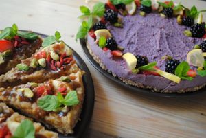 Raw food cakes with fruits, nuts, goji berry. at Vega in Wroclaw