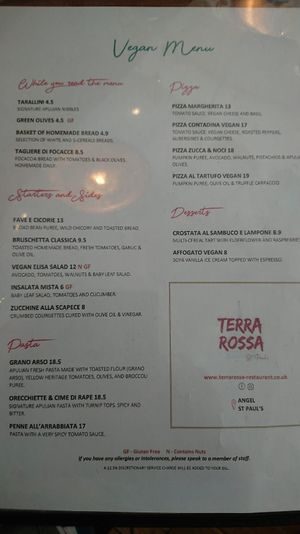 Vegan menu available upon request. at Terra Rossa St Paul's in London