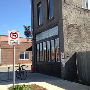 outside at New World Cafe in Des Moines