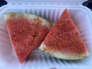 Todays special - watermelon with chili lime salt  at Country Squire Kitchen in Tillamook