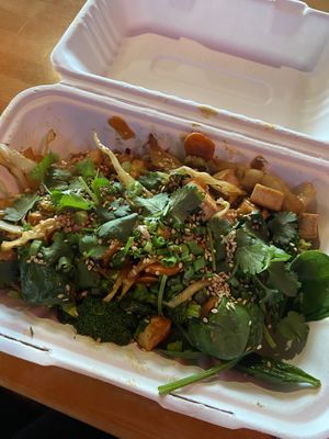 Today’s special- egg roll in a bowl. With tofu and no egg. Yummy!!!!  at Country Squire Kitchen in Tillamook