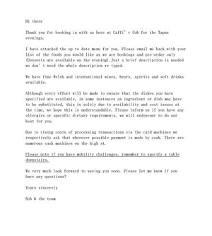 Vegan Tapas Night Information at Caffi'r Cob in Mold