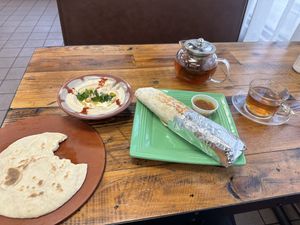 Falafel Shwarma, hummus and pita  at Sultan Kabob in Breezewood