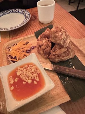 Taro fritters - listed on separate vegan menu  at Pochana in Astoria