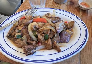 eggplant with mock duck  at Pochana in Astoria