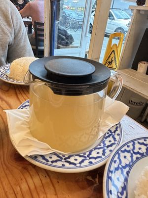 Ginger tea - large-ish pot to share  at Pochana in Astoria