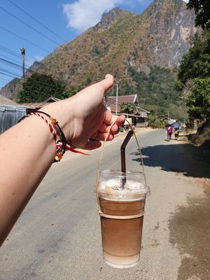 Iced cappuccino with soya milk at Home Coffee in Nong Khiaw
