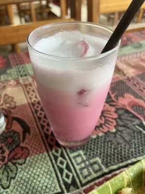 Pink milk w/ coconut milkk  at Home Coffee in Nong Khiaw